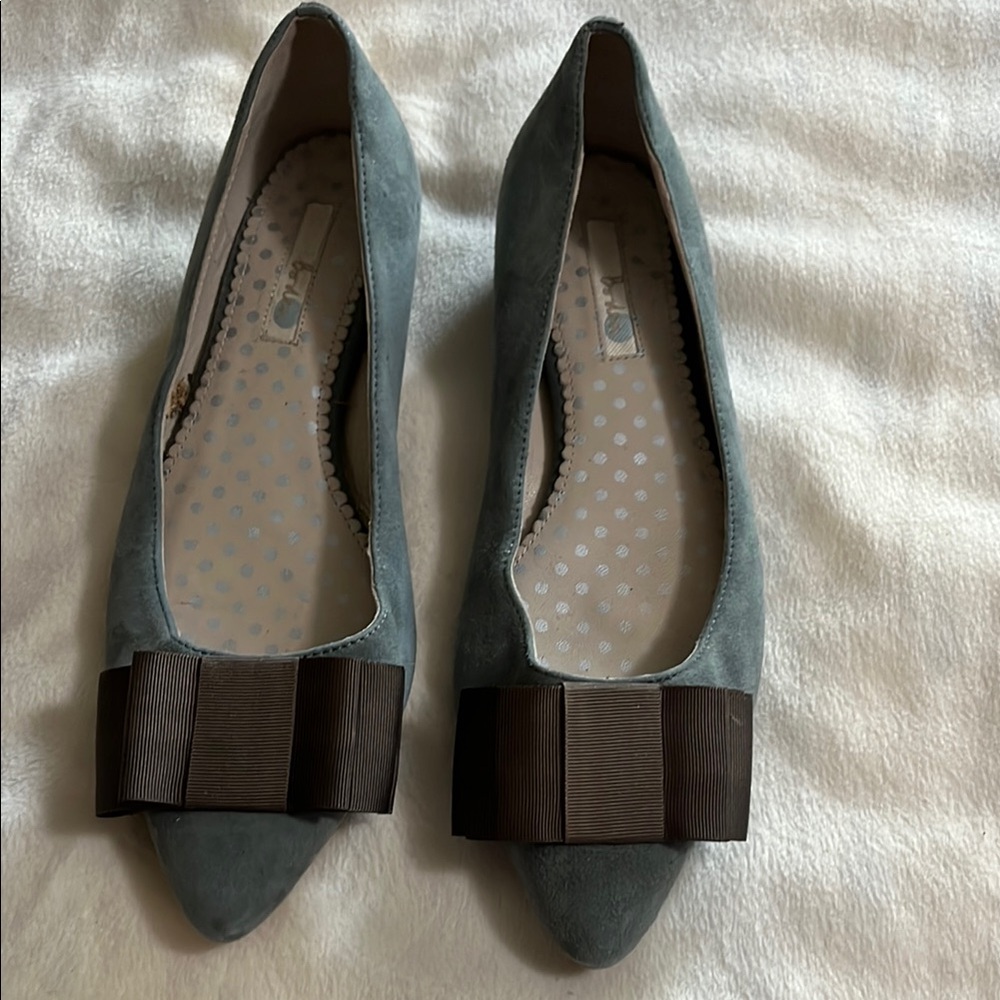 Dusty sage, suede green flats with bow